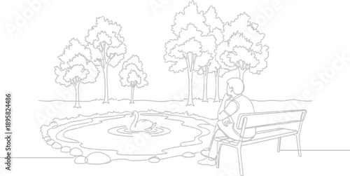 Man sitting on bench near fountain in park