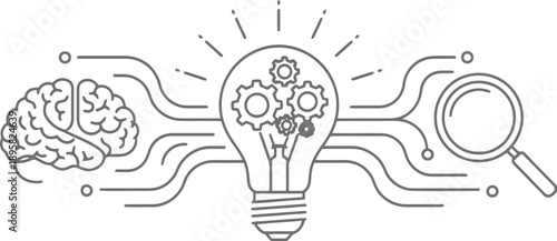 Creative idea generation with brain and magnifying glass