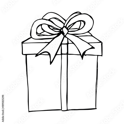 Canvastavla Hand drawn present box with ribbons Birthday present clipart Christmas gift Holi