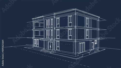 Architecturaldrawingofamoderntwostoryresidentialhousedesign