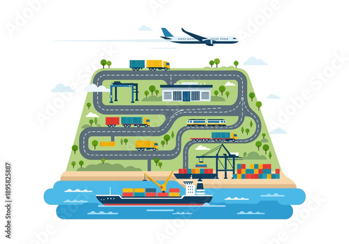 Global Logistics and Transportation Hub with Air, Land, and Sea Routes