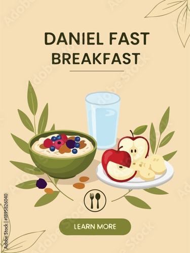 Delicious breakfast meal with fruit and oatmeal and fresh juice