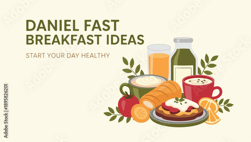 Healthy breakfast ideas with fruits and drinks on a plate