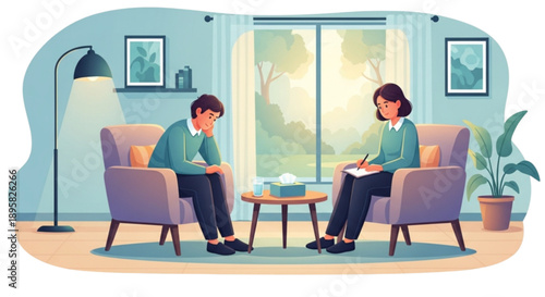 Two people sitting in armchairs talking isolated on transparent background.