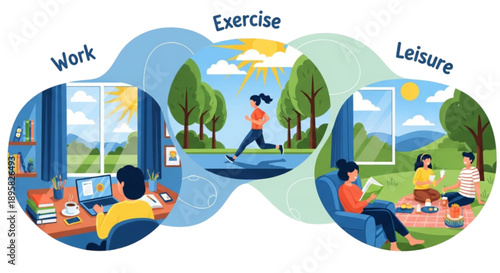 Balance of Work and Leisure Activities isolated on transparent background.