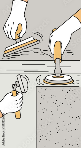 Construction Workers Performing Tiling and Grouting Tasks Skillfully On Site