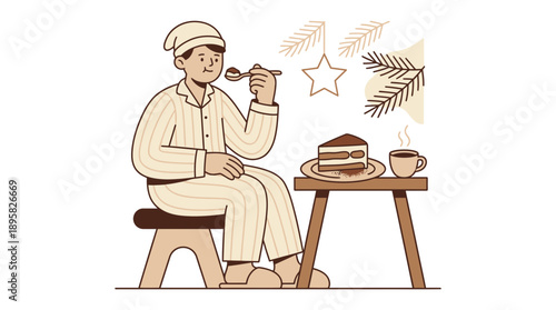Cozy Pajamas Enjoying Sweet Treat and Warm Beverage