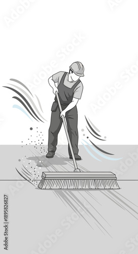 Dedicated Worker Sweeping Dusty Ground with Broom During Daytime Hours