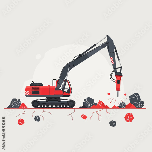 Demolition Excavator Crushing Rock For Construction Projects