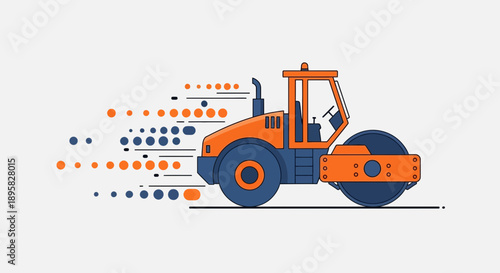 Dynamic Road Roller Machine Accelerating On Construction Site with Motion Effect
