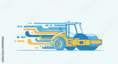 Dynamic Road Roller Machine Moving Fast Speed Abstract Lines Motion