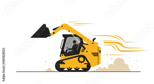 Dynamic Skid Steer Loader In Motion With Dust And Speed Lines Vector Illustration