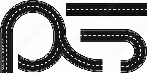 Stylized illustration of a winding road with dashed lane markings