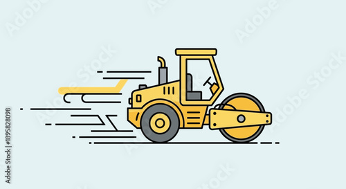 Dynamic Yellow Road Roller Construction Vehicle Motion Graphics