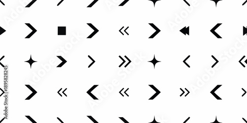 Abstract geometric pattern featuring various black arrow and diamond shapes on white