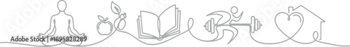 Healthy lifestyle elements in continuous line drawing