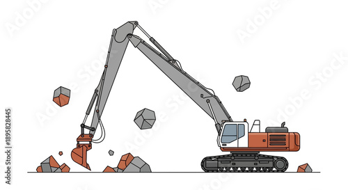 Excavator Demolishing Rocky Terrain For Construction Projects