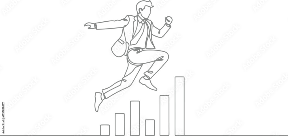 Fototapeta premium Businessman jumping over bar graph representing success