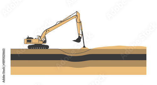 Excavator Digging Earth Layers Construction Heavy Machinery Industrial