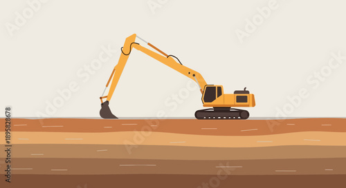 Excavator Digging Earth Layers Construction Machine Heavy Equipment
