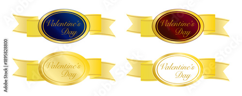 金色リボンとカラーバリエーションメダルを組み合わせたクラシック調バレンタイン装飾セット