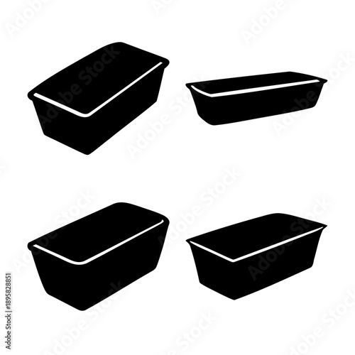 Collection of four black rectangular loaf pans presented as minimalist silhouette icons