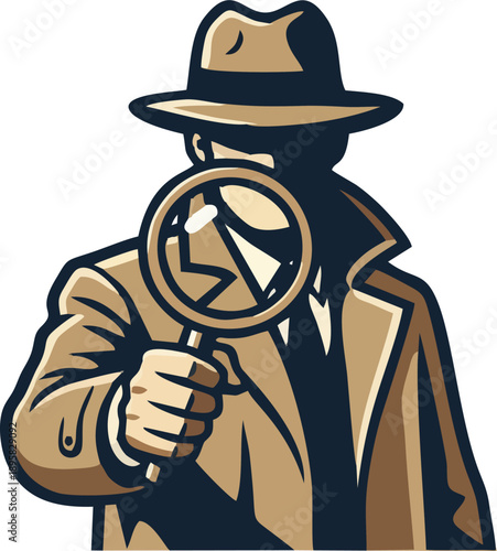 Simple Clean Detective Magnifier Illustration, Fedora Spy Investigator Minimalist Vector Icon