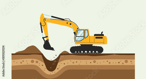 Excavator Digging Ground Layers Construction Earth Moving Equipment