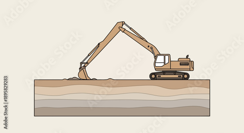 Excavator Digging Layers Of Soil Geological Strata Extraction