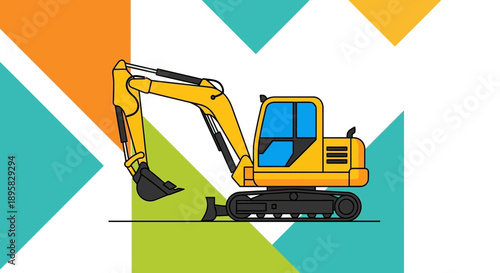 Excavator Digging Machine Construction Equipment Industrial Vehicle Vector Illustration