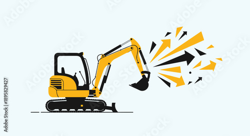 Excavator Digging Upward Arrows Symbolizing Growth And Progress