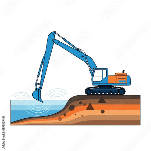 Excavator Digging Water Reservoir Landscape Construction Site