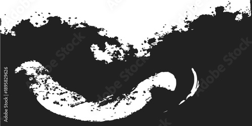 Grunge black and white vector illustration of a camel and horse silhouette with ink splatter paint drips and graffiti spray texture elements on a dirty liquid stain art background