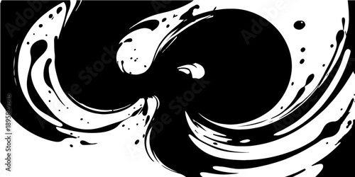 Black and white abstract vector illustration featuring a floral design pattern with a woman silhouette face and hair ornament element for a decorative beauty logo or tattoo art sign
