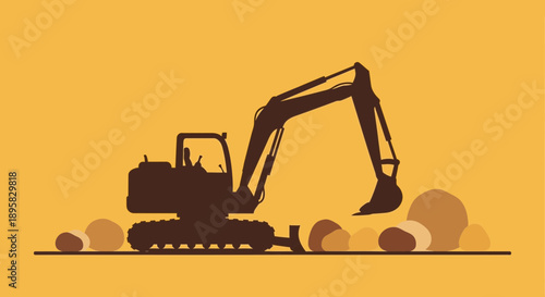 Excavator Silhouette Working On Construction Site With Earthy Tones