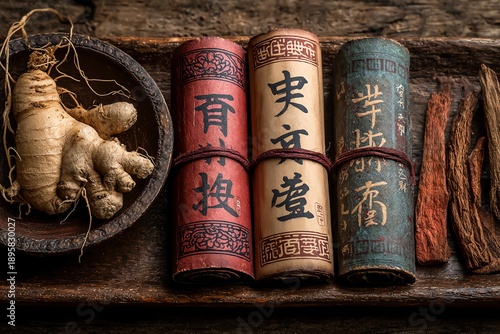 Ginseng ginger roots ancient scrolls