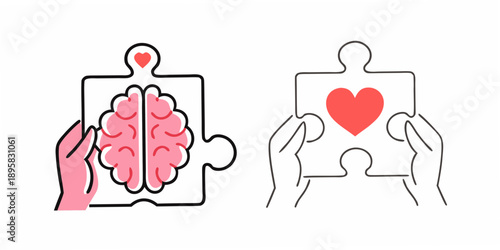 The connection between mind and heart illustrated with puzzle pieces