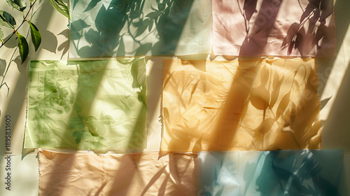 Wallpaper Mural Grid of Pastel Colored Silk Fabrics with Natural Leaf Shadow Play Torontodigital.ca