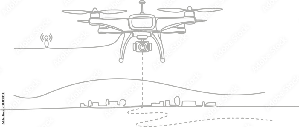 Obraz premium Drone flying over city with camera and wireless signal