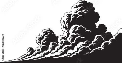 Dramatic Black and White Illustration of Rising Smoke Clouds