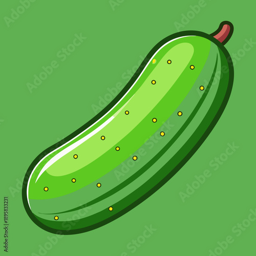 Cartoon style image of a fresh green cucumber with yellow dots