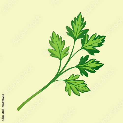 Artistic depiction of a parsley sprig on a light yellow background