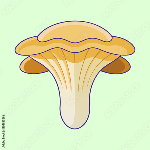 Illustrative depiction of a chanterelle mushroom with a clean, friendly cartoon style