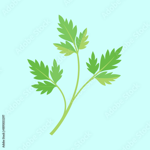 Vibrant parsley sprig illustration on a calming pale blue background design