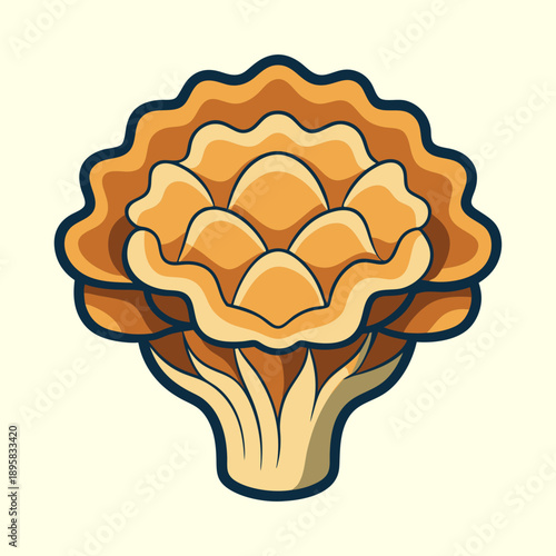 Stylized Orange and Beige Cauliflower Illustration with Dark Blue Outline on Beige Background