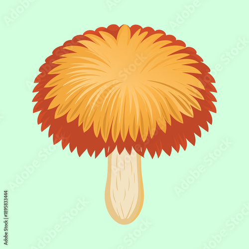 Stylized Orange Mushroom with a Fluffy Cap on a Light Green Background
