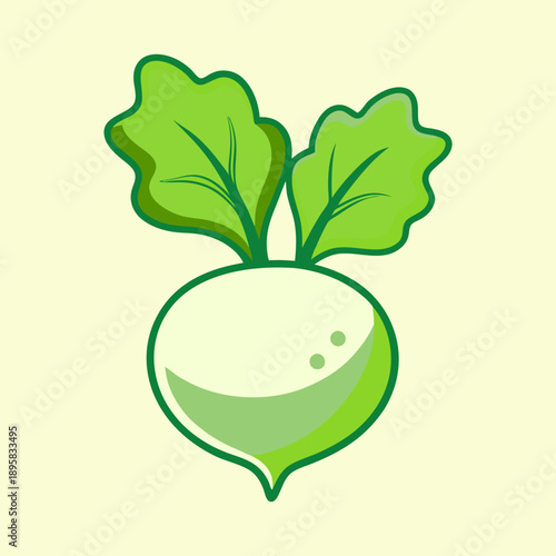 Stylized illustration of a daikon radish with vibrant green leaves on top