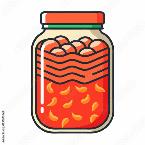 Jar of preserved peaches in syrup, a colorful icon illustration