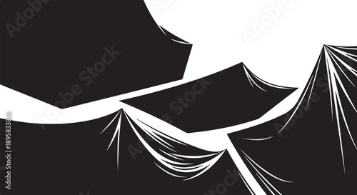 Abstract black and white illustration of mountain landscape scenery