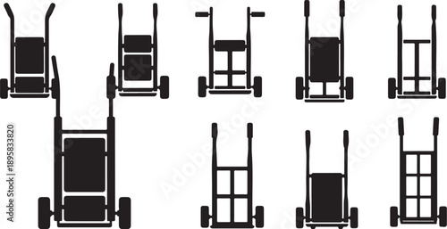 Various Hand Trucks and Dollies in Different Configurations Shown